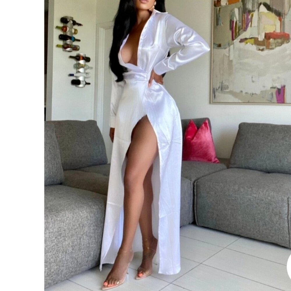 JLuxLabel White Maxi Satin Dress